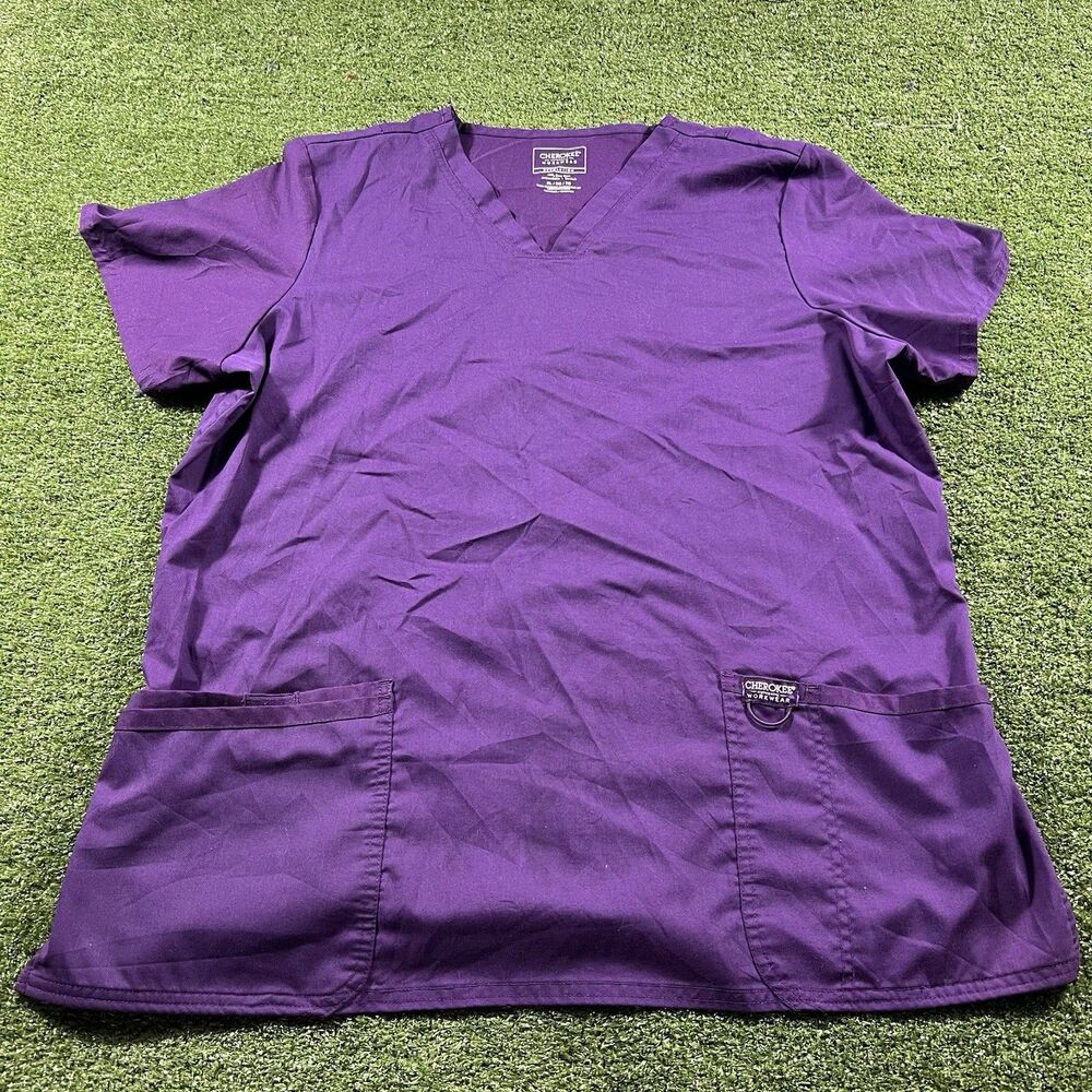 Cherokee Workwear Revolution Scrub Top Women’s Purple V-Neck XL